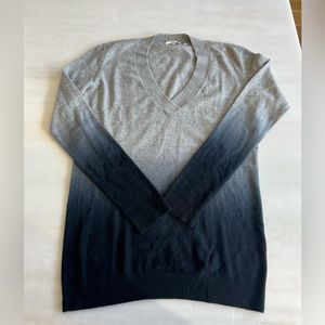 Vince 100% cashmere grey ombré long sleeve sweater with plunge neckline